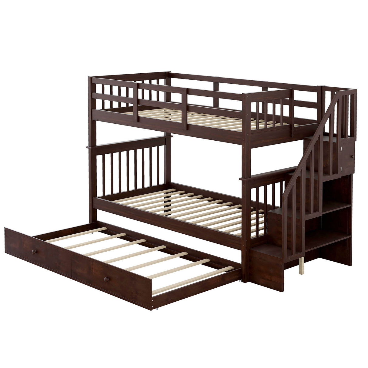 Stairway Bunk Bed With Storage And Guard Rail For Bedroom