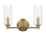 Regal - Double Light Vanity With Clear Ribbed Satin - Antique Brass / Clear