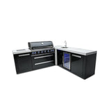 Mont Alpi Black Series 8 Ft L-Shaped Propane Outdoor Kitchen Island w/ Side Burner & Beverage Center - MAi805-BSS90BEV