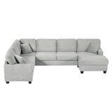 Upholstered U-Shaped Sectional Sofa With Movable Ottoman And Side Storage Pockets