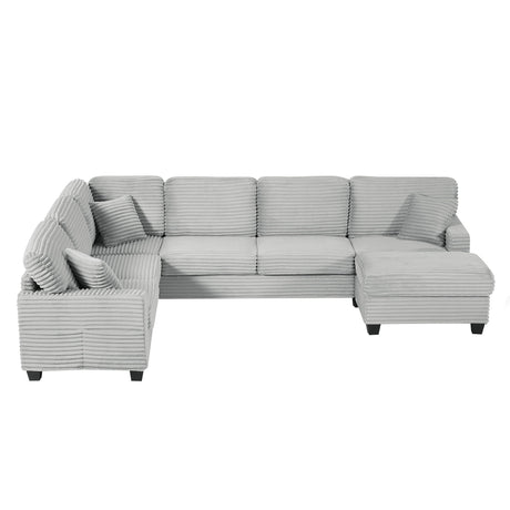 Upholstered U-Shaped Sectional Sofa With Movable Ottoman And Side Storage Pockets
