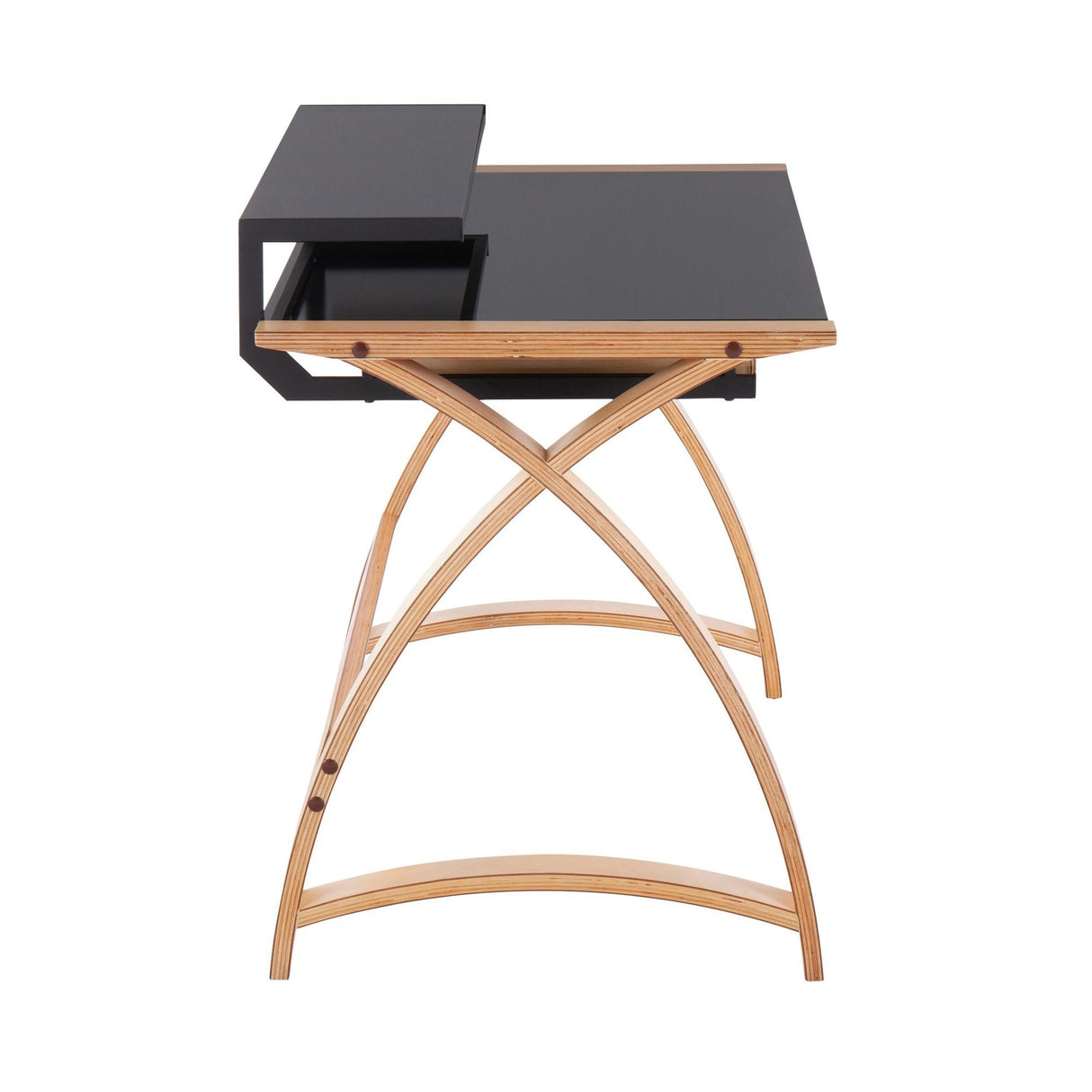 Bentley - Mid-Century Modern Office Desk - Natural Wood And Black Glass