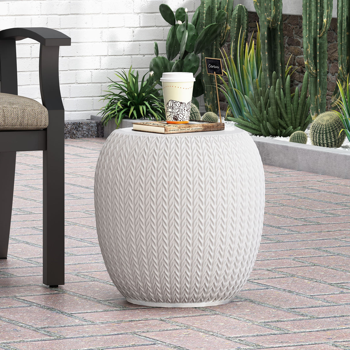 Outdoor Lightweight, Concrete Side Table - Antique White