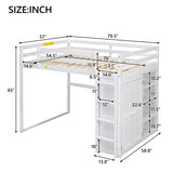 Loft Bed With Built In Wardrobe, Storage Shelves, And LED Light