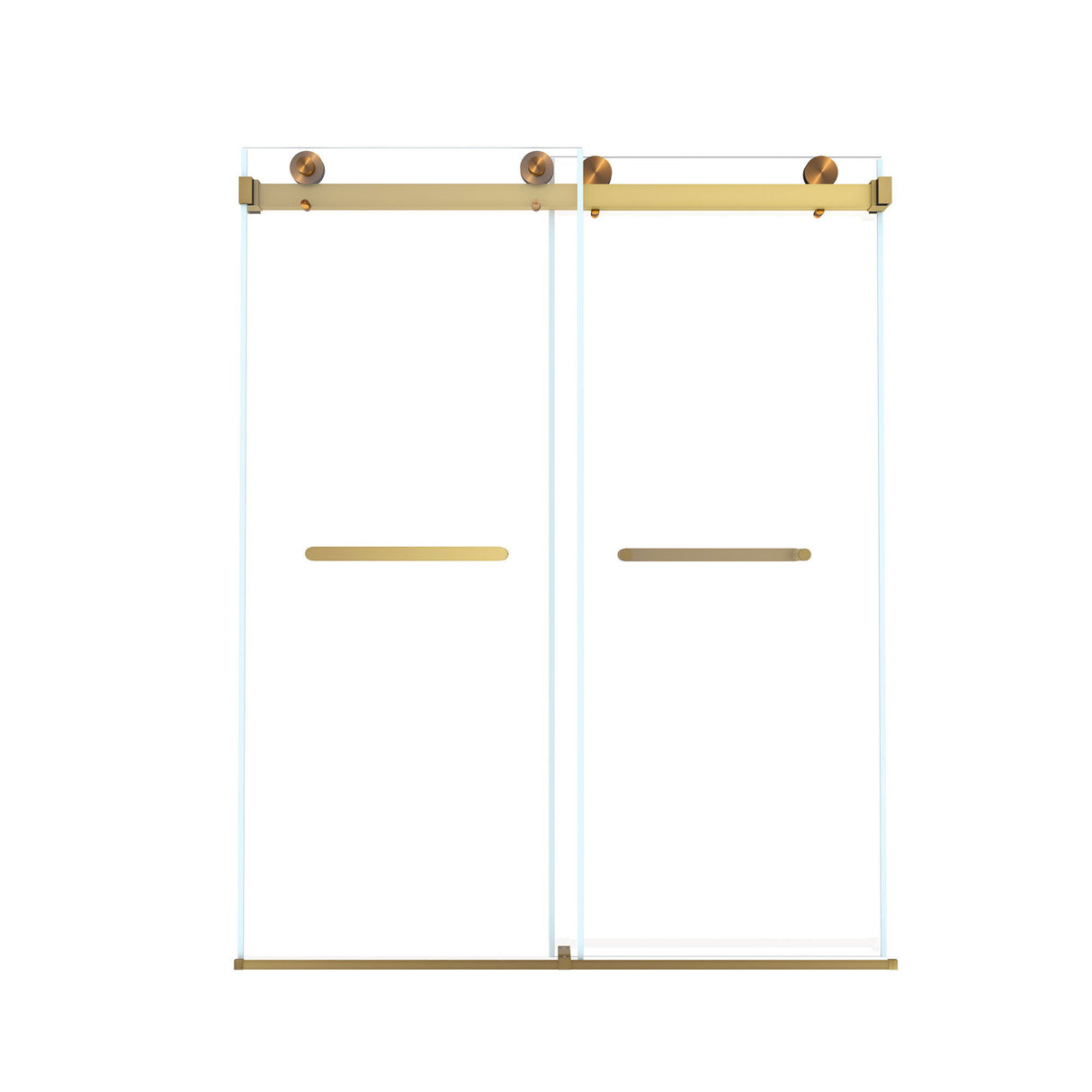 Frameless Double Sliding Shower Door, Tempered Glass, Explosion Proof Film, Square Tube Track - Brushed Gold
