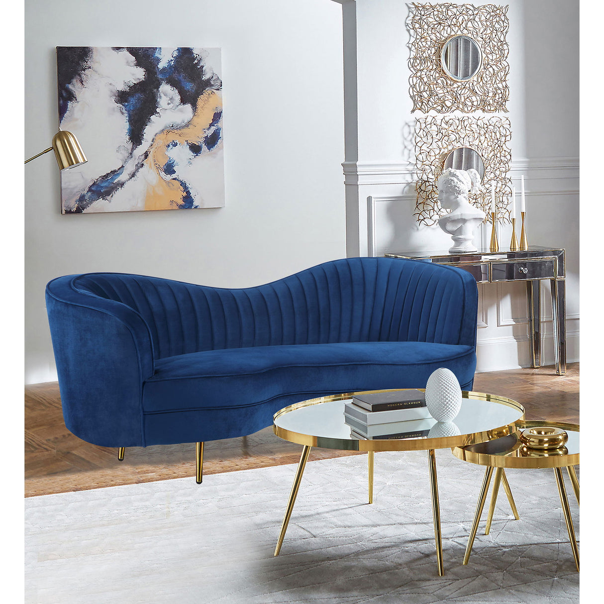 Marsden - Upholstered Recessed Arm Sofa - Blue