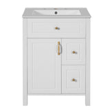 Elegant Bathroom Vanity With Ceramic Sink, Soft Close Doors And Drawers, Double Storage Racks