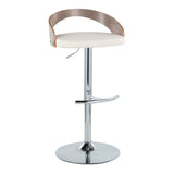 Grotto - Adjustable Barstool - Chrome Metal, Light Grey Wood