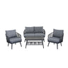 4 Piece Outdoor Patio Furniture Set, Metal Chairs With Woven Rope U Shaped Backrest