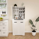 Modern Farmhouse Buffet Cabinet With Hutch Kitchen Storage Sideboard With Drawers & Barn Doors - White