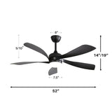 52" Low Profile Ceiling Fan With Remote Control Lights DC Motor For Patio Living Room - Black