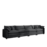 Modern Upholstered 4 Seater Corduroy Fabric Sofa With Arm And Throw Pillows