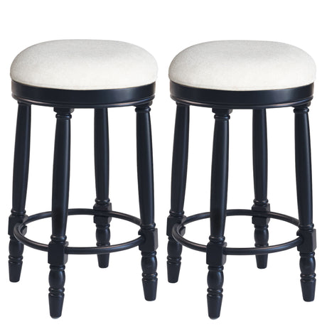 360° Swivel Wooden Barstools With Upholstered Seat, Counter Height (Set of 2)