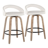 Grotto - Upholstered Fixed-Height Counter Stool (Set of 2) - Whitewashed Wood, White Faux Leather, Black Metal