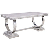 Zander - Dining Table - White Printed Faux Marble Top & Mirrored Silver