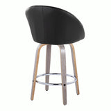 Matisse - Highback Fixed-Height Counter Stool (Set of 2) - Light Gray Wood, Black Faux Leather, Chrome Metal