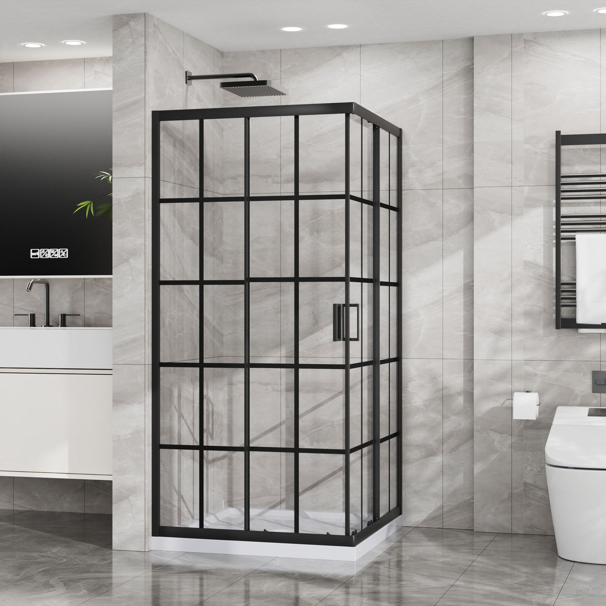 Corner Shower Enclosure Double Sliding Door & Shower Base