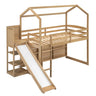 House Loft Bed With Slide, Storage Shelves And Light, Climbing Ramp