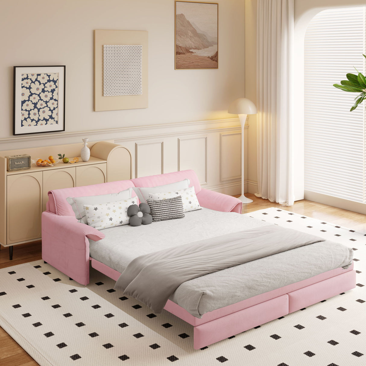 Queen Pull Out Sofa Bed With Side Storage