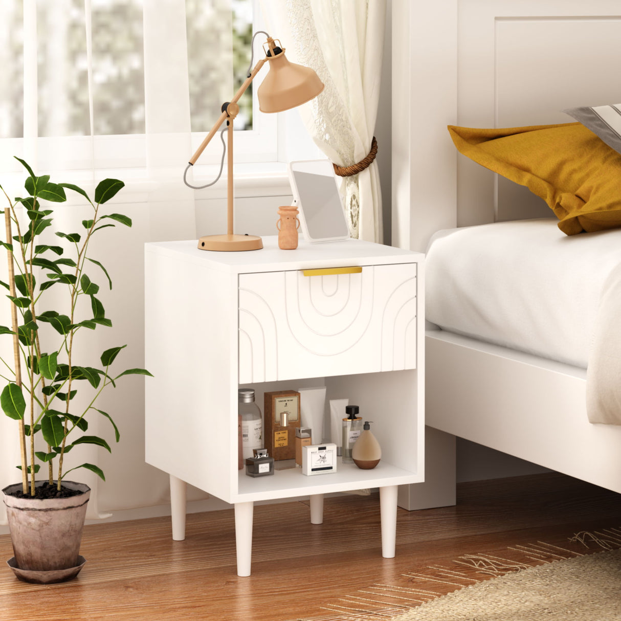 Nightstand With 1 Drawer And Open Shelf - White