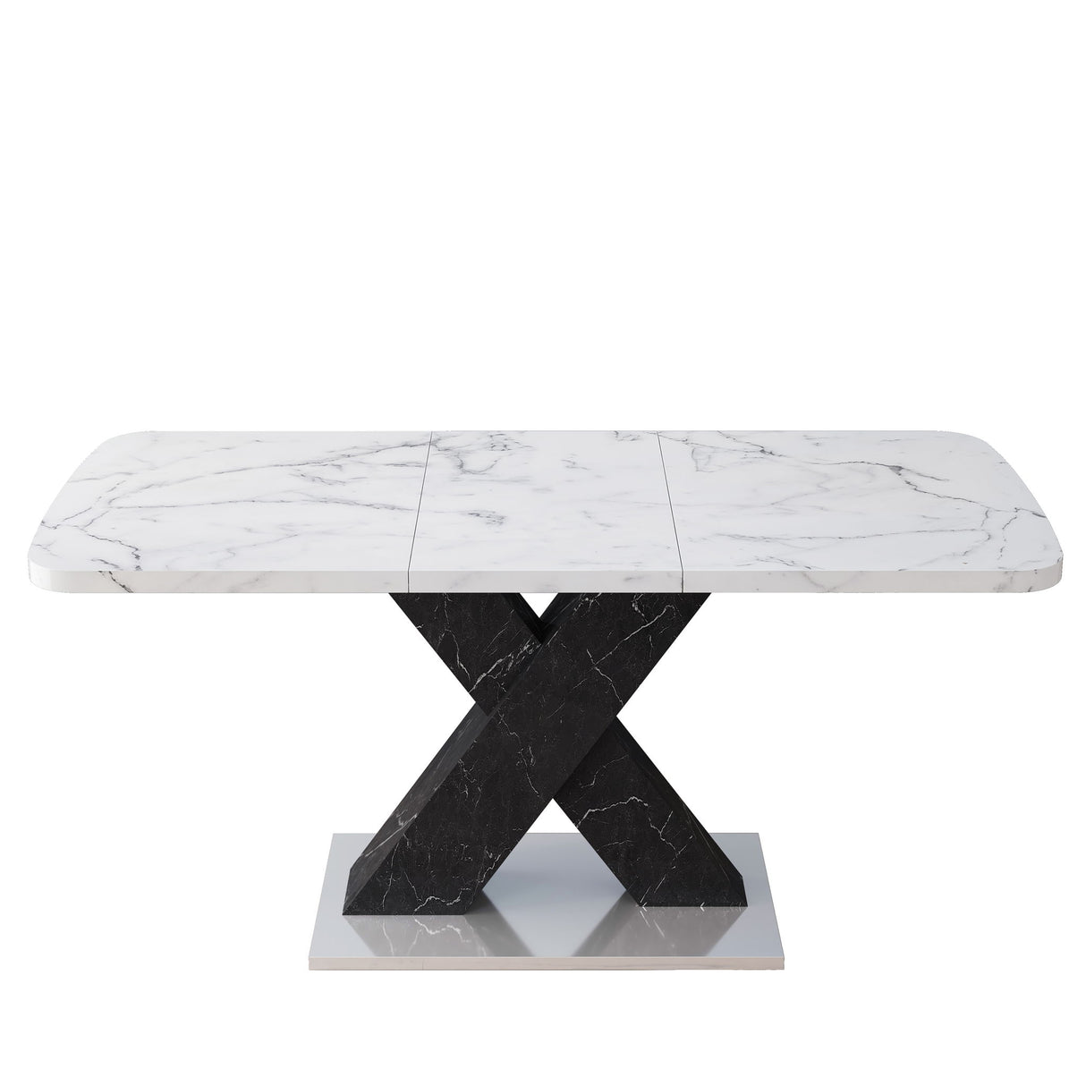 Rectangle Dining Table With Stretchable Top, X Shape Mdf Legs With Steel Base - White / Black