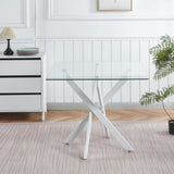 Dining Table With Cross Metal Leg And Tempered Glass, Modern Space Saving Kitchen Table For Living Room Legs, Square Table