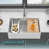Workstation Single Bowl Apron Front Kitchen Sink - White