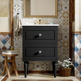 Bathroom Vanity Cabinet With Ceramic Sink Combo Set, Frame Modern Bathroom Storage Cabinet With 2 Drawers - Black