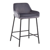 Daniella - Fixed-Height Counter Stool (Set of 2) - Black Metal And Silver Velvet