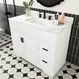 Bathroom Vanity Set, Fluted Cabinet With Soft Close Doors & Drawers, 3 Faucet Holes, Sink Included - White