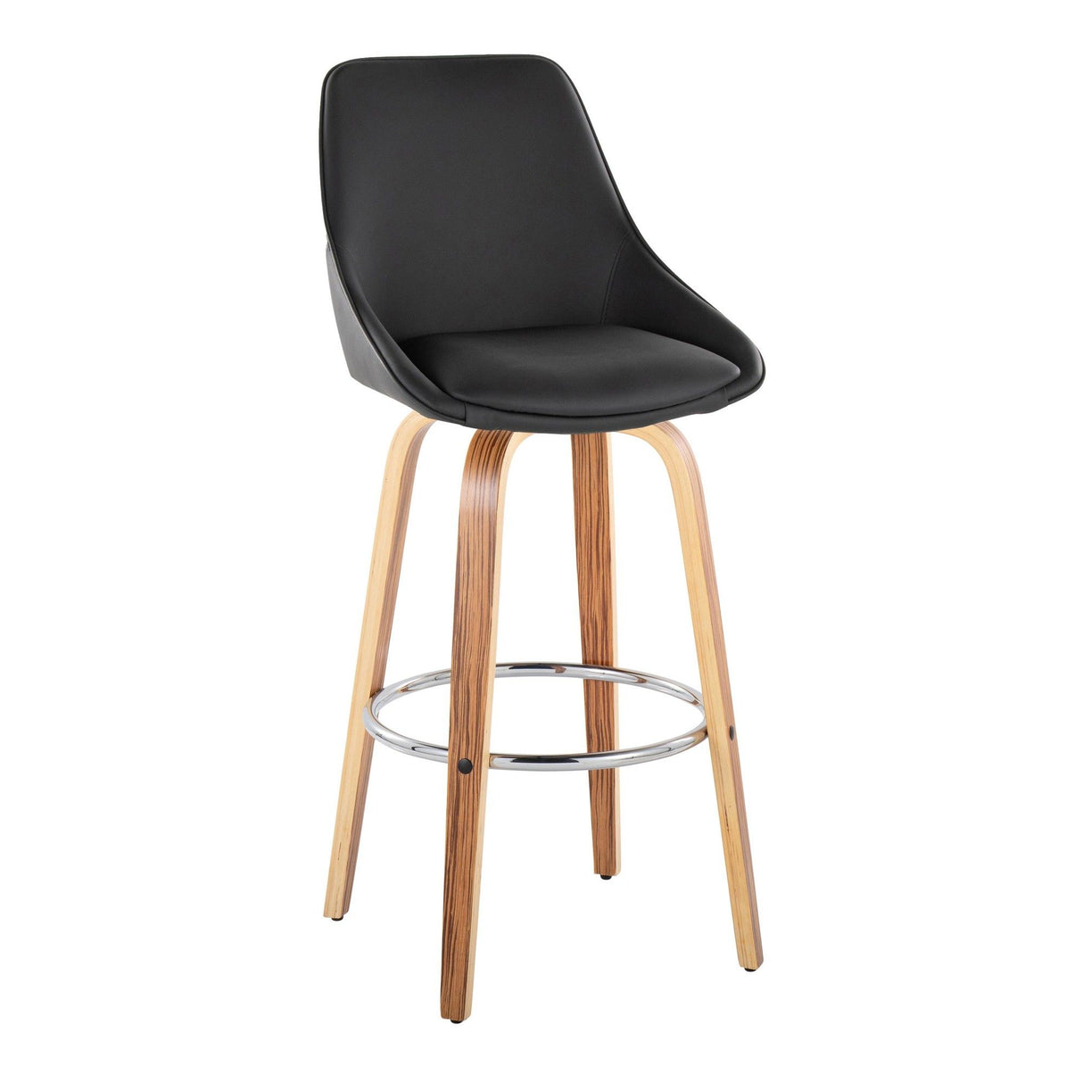 Diana - 30" Fixed-Height Barstool With Swivel And Round Chrome Metal Footrest (Set of 2) - Zebra Wood