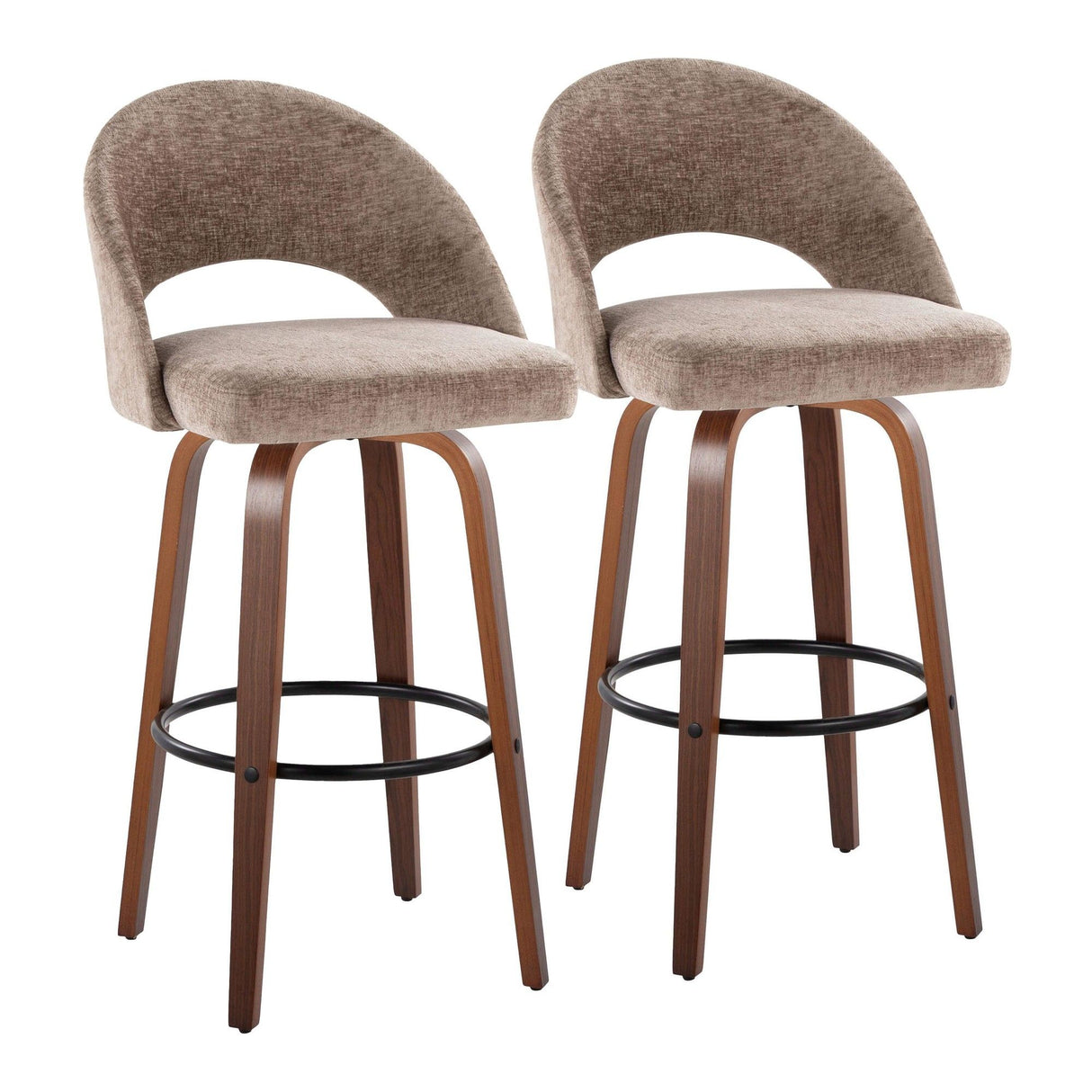 Renee - Upholstered Fixed-Height Barstool (Set of 2) - Walnut Wood Base