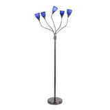 Medusa - Contemporary Floor Lamp - Black Chrome Base And Blue Glass Sconces
