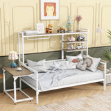 Daybed With Movable Desk, Grid, Shelves And Clothes Hanger
