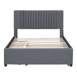 Upholstered Platform Bed With Drawers, Classic Headboard Design