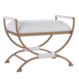 Nora - Bench With Bronze Metal Frame And Boucle Fabric Seat - White