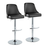 Marcel - Adjustable Barstool With Rounded T Footrest (Set of 2) - Chrome Metal And Black Faux Leather With Chrome Nailhead Trim
