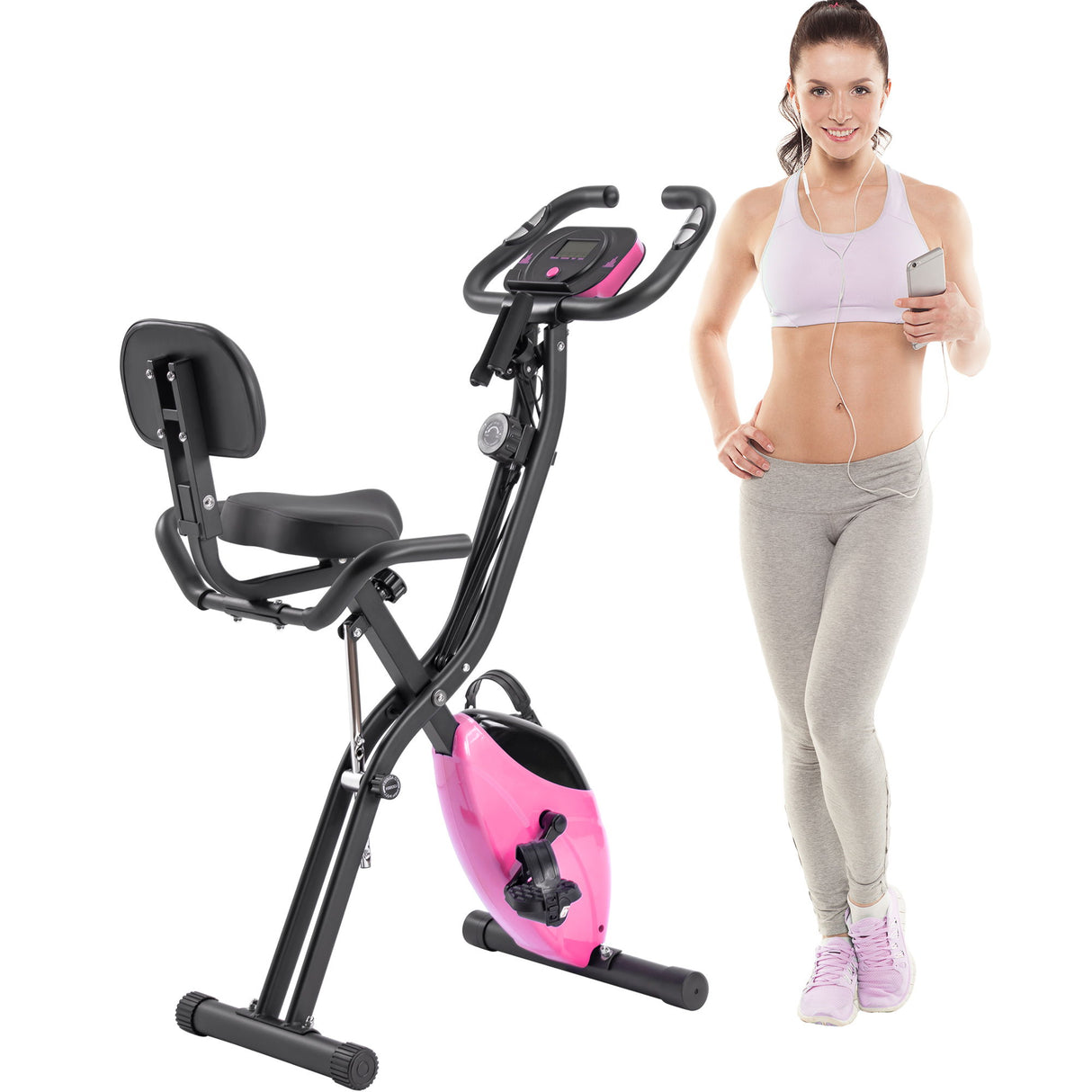Exercise Bike Folding Stationary Bikes For Home With 16 Level Magnetic Resistance