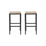 Outdoor Bar Stool With Slat Design And Metal Frame (Set of 2)