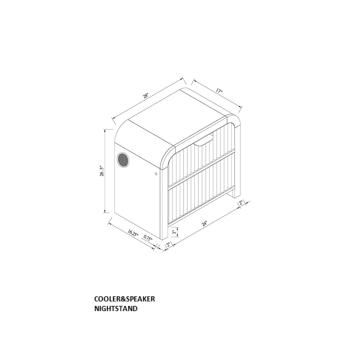 Beverly - Nightstand With Cooler And Speaker, LED Light, Rounded Sides - Black White