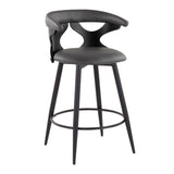 Gardenia - 25" Fixed-Height Counter Stool With Swivel And Rounded Black Metal Footrest (Set of 2) - Black Metal, Black Wood And Gray Faux Leather