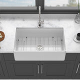 Ceramic Farmhouse Sink With Deep Basin And Stainless Steel Grid