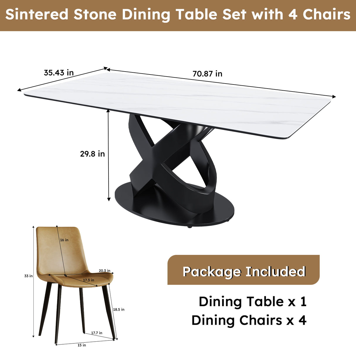 Rectangular Dining Table, For Dinner Party, 4 Chairs - Black / White