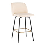 Toriano - Fixed-Height Counter Stool (Set of 2) - Black Metal, Cream Faux Leather, Gold Metal