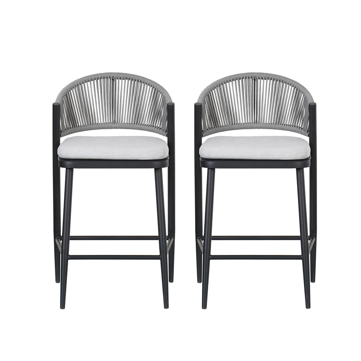 Outdoor 26" Counter Height Metal Frame Counter Stools With Scallop Shaped Backrest & Water Resistant Cushions