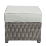 Salena - Patio Sofa With 2 Pillows & Ottoman - Beige Fabric & Gray Wicker
