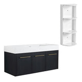 Modern Wall Mounted Bathroom Vanity With Thick Edge Resin Sink And Storage Rack