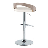 Grotto - Adjustable Barstool - Chrome Metal, Light Grey Wood