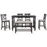Counter Height Dining Set With Shelf, 4 Chairs And Bench