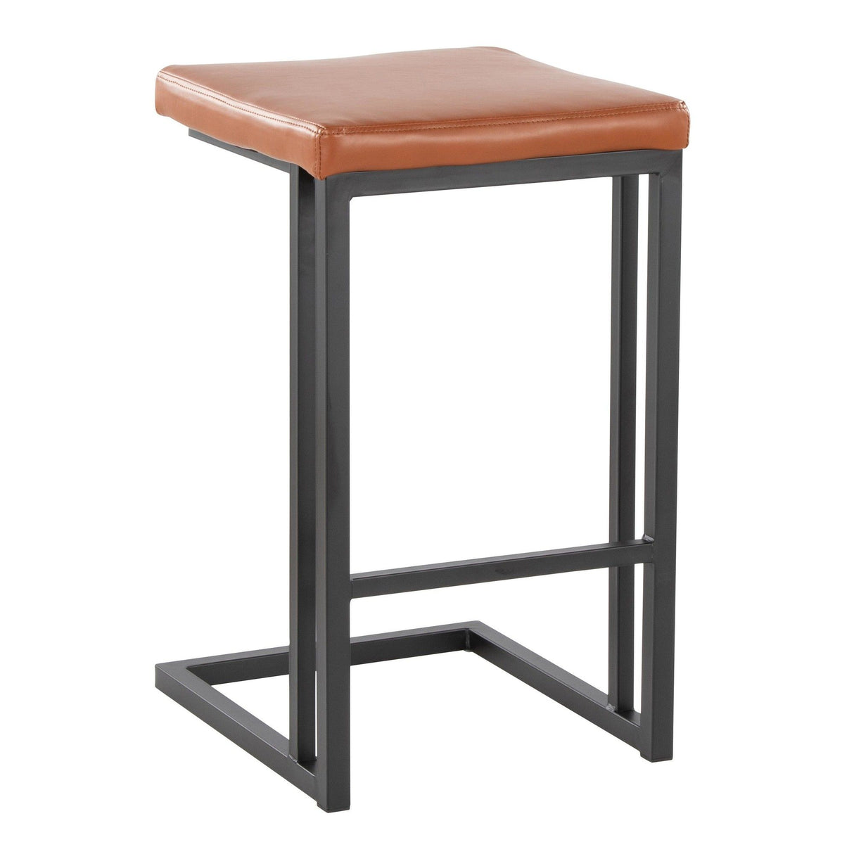 Roman - Contemporary Fixed-Height Counter Stool (Set of 2) - Black Metal And Camel Faux Leather